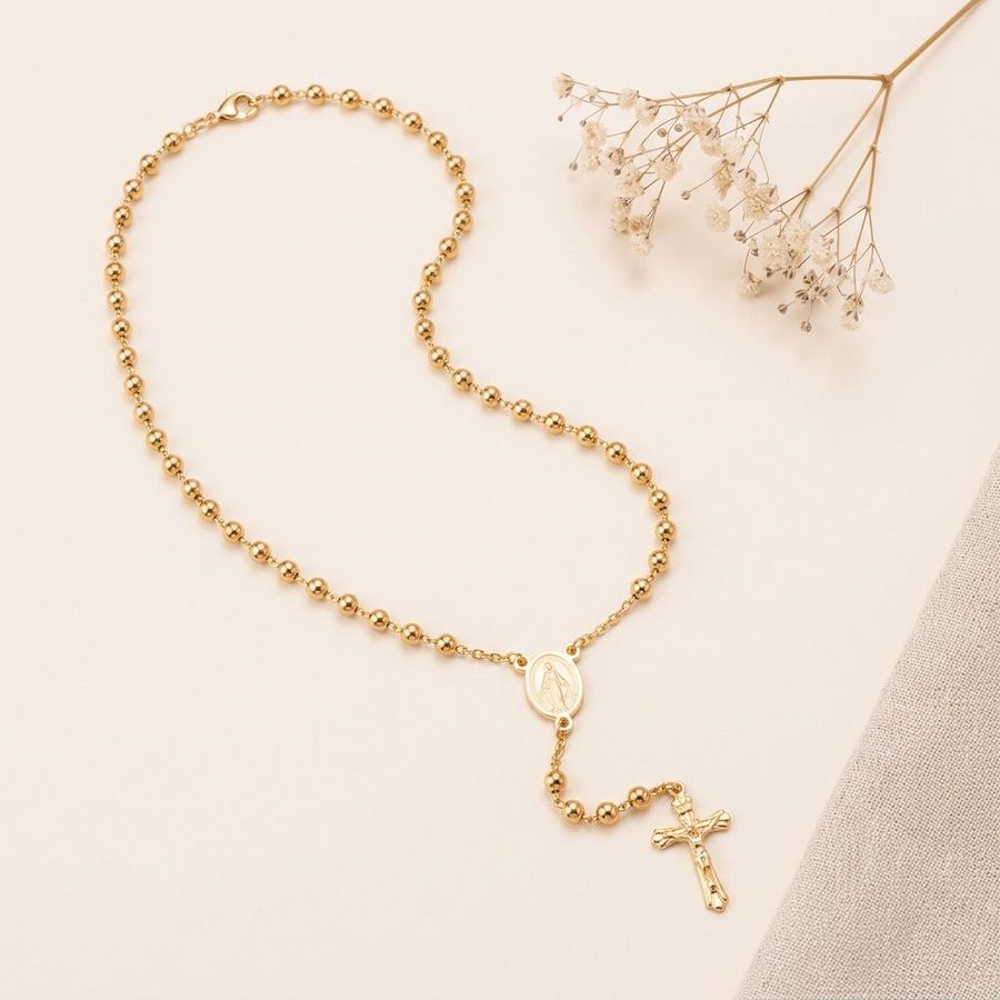 Gold Rosary Chain Necklace styled flat lay