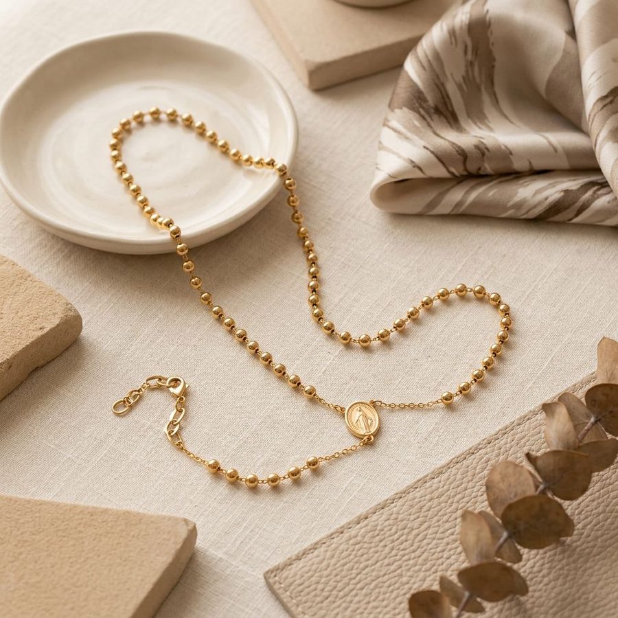 Gold Rosary Chain Necklace lifestyle view
