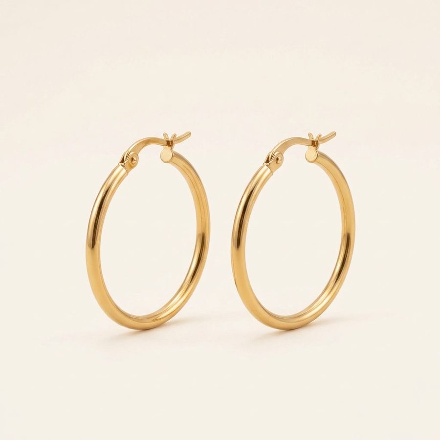 Gold Hoop Earrings 35mm angled view