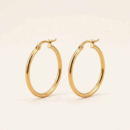 Gold Hoop Earrings 35mm angled view