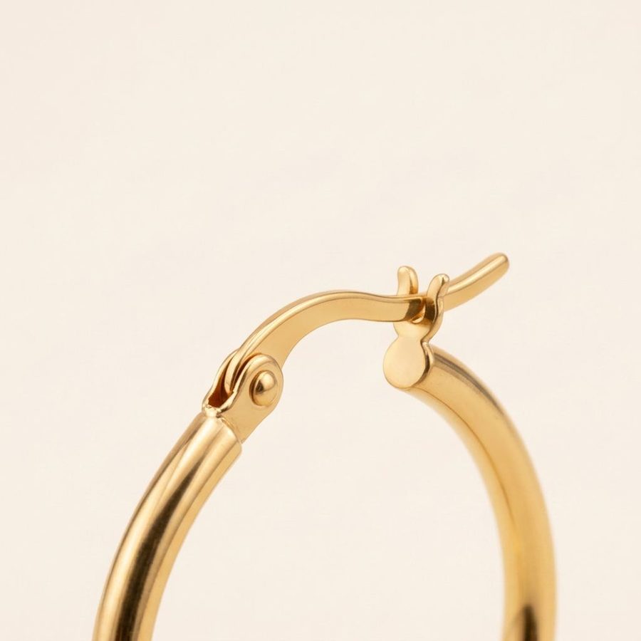 Gold Hoop Earring 35mm clasp detail