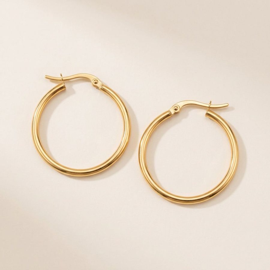 Gold Hoop Earrings 35mm flat lay