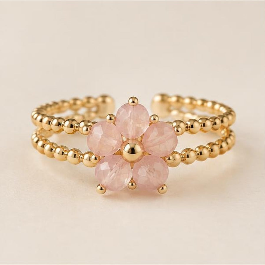 Blossom crystal adjustable ring front view