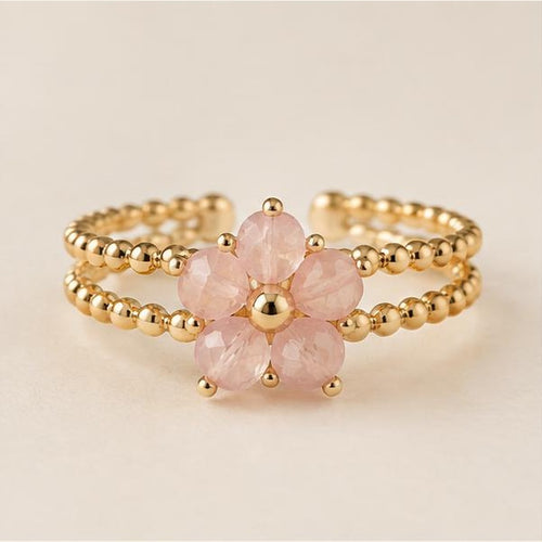 Blossom crystal adjustable ring front view