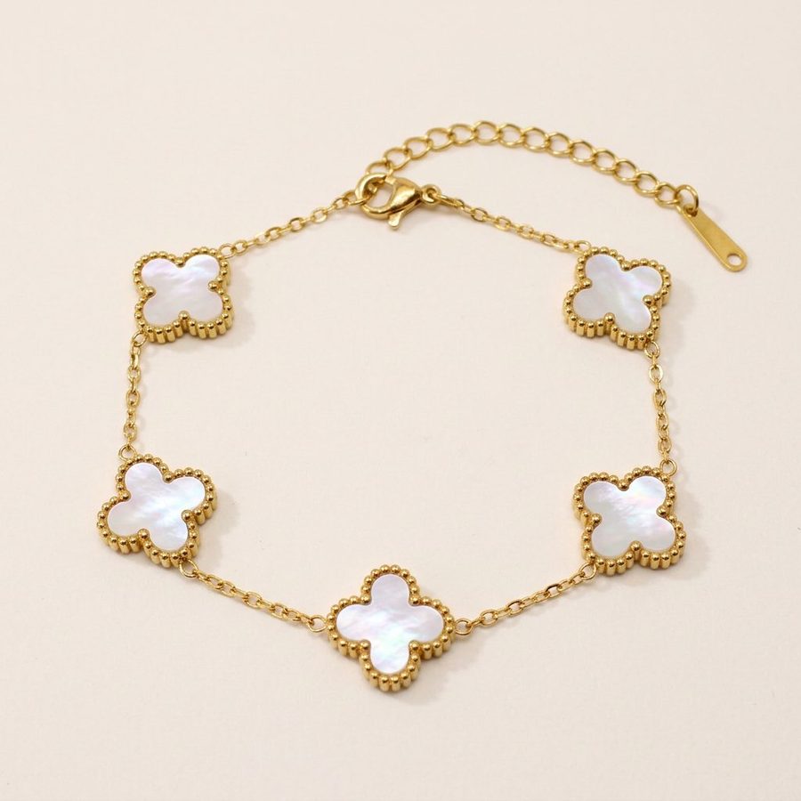 White mother of pearl four leaf clover station bracelet