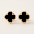 Four Leaf Clover Stud Earrings 13mm — Black, front view