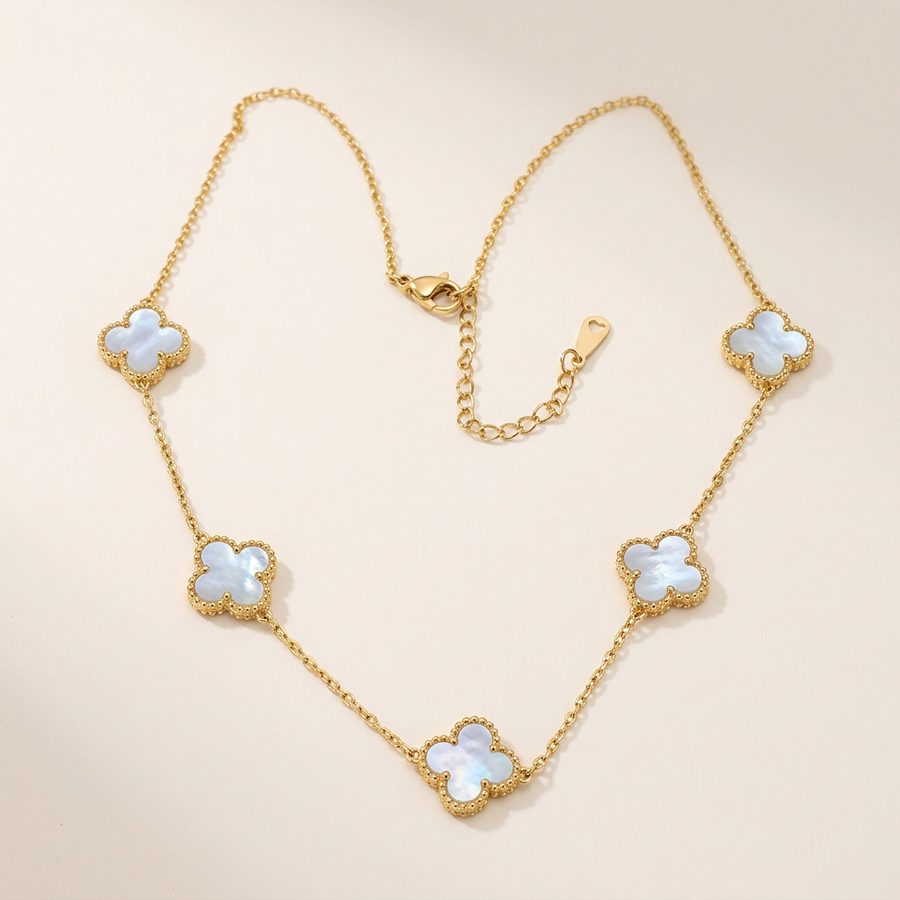 White mother of pearl clover station necklace