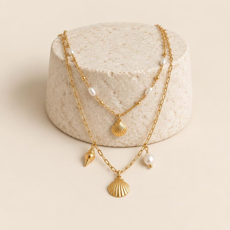 Necklace on stone riser