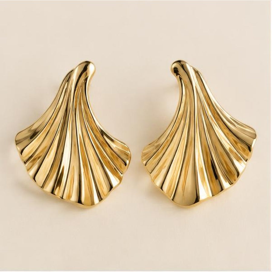 Golden Leaf Fan Earrings front view