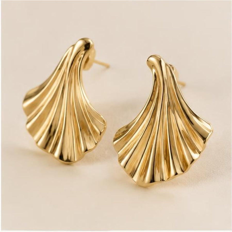 Golden Leaf Fan Earrings angled view