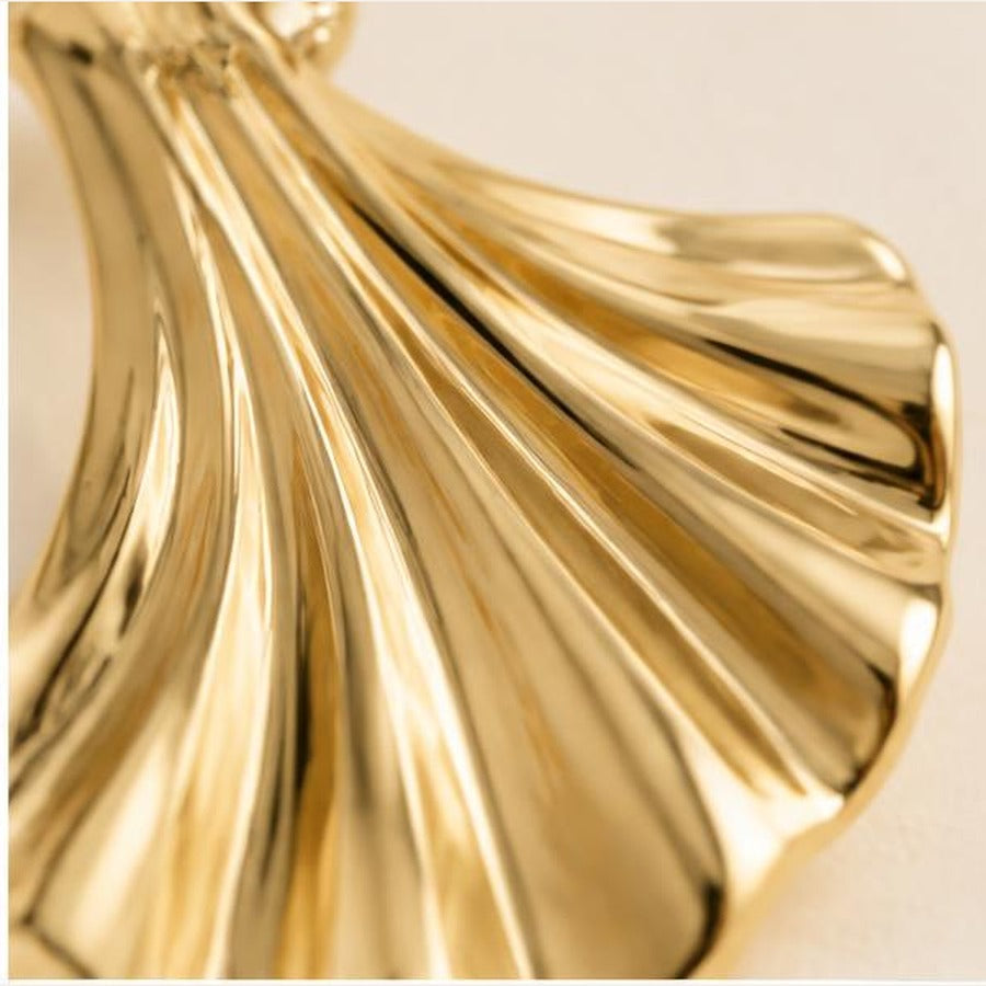 Golden Leaf Fan Earrings close-up detail
