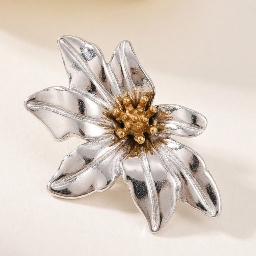 Close-up of the two-tone flower earring
