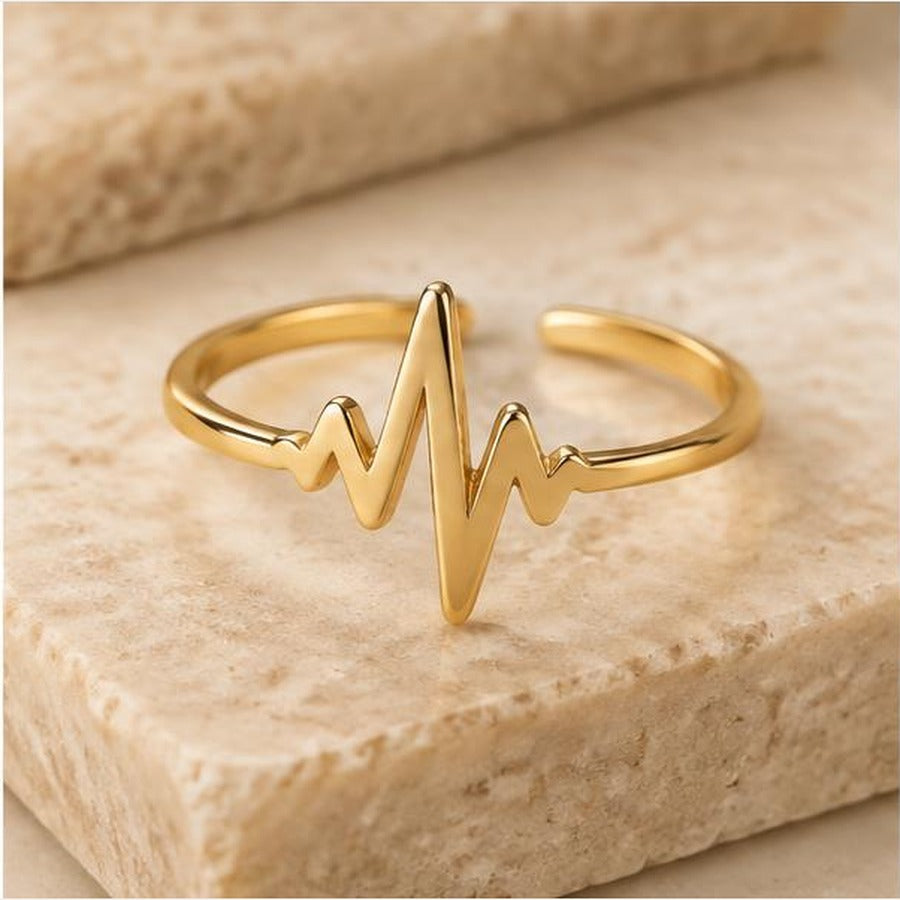 Heartbeat adjustable ring styled flat lay