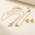 Gold heart pendant necklace bracelet and stud earrings set