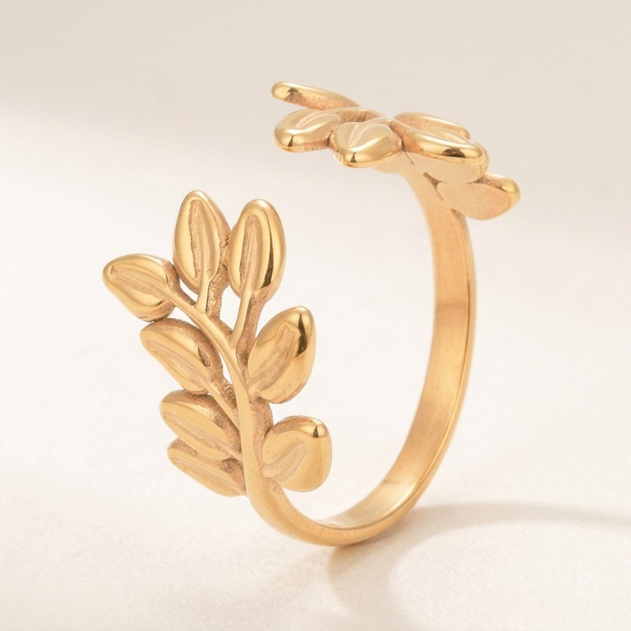 Olive branch adjustable ring, front view