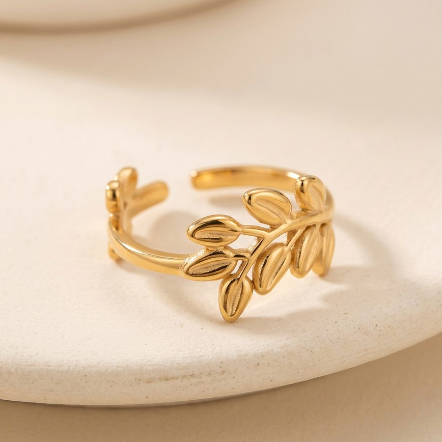 Olive branch ring showing open adjustable band