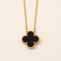 Black four leaf clover pendant necklace front view