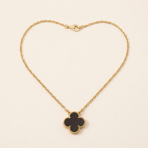 Black four leaf clover pendant necklace full view