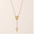 Rosary Necklace with Crucifix & Clear Beads