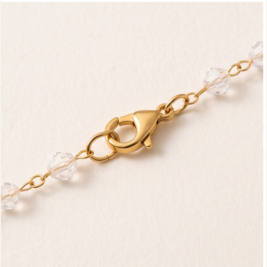 Rosary Necklace with Crucifix & Clear Beads