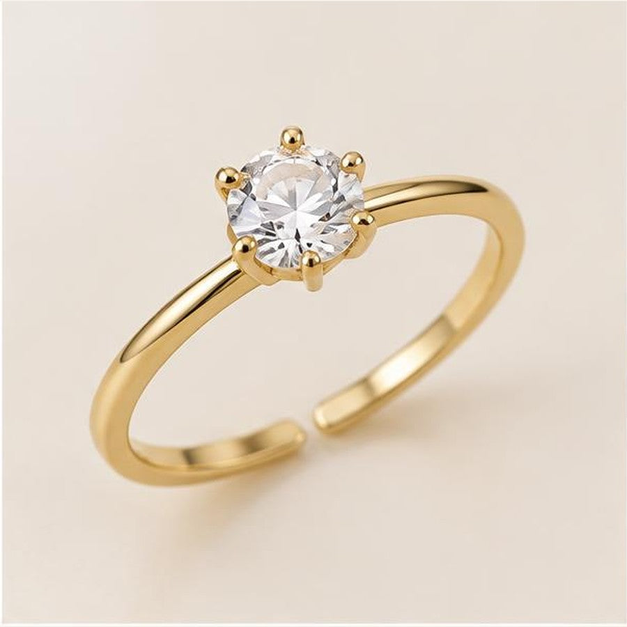 Crystal solitaire adjustable ring, angled view