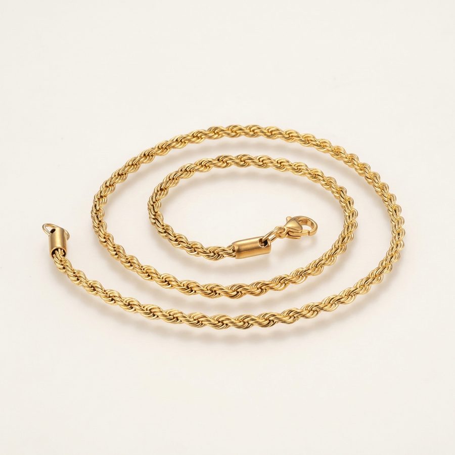Twisted rope chain necklace 4mm in gold stainless steel