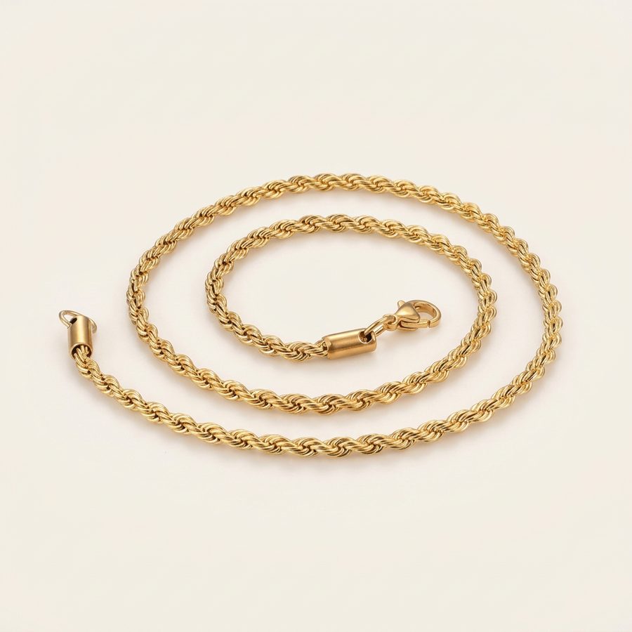 Angled view of the twisted rope chain necklace