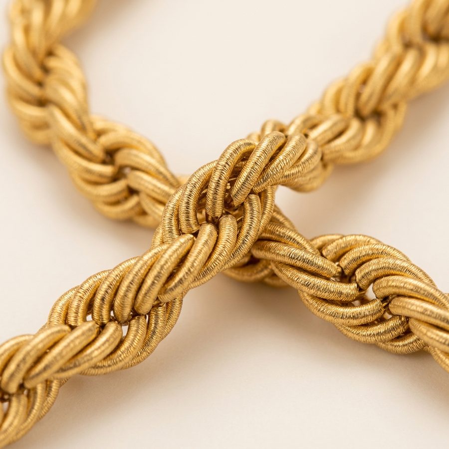 Close-up of the twisted rope chain links