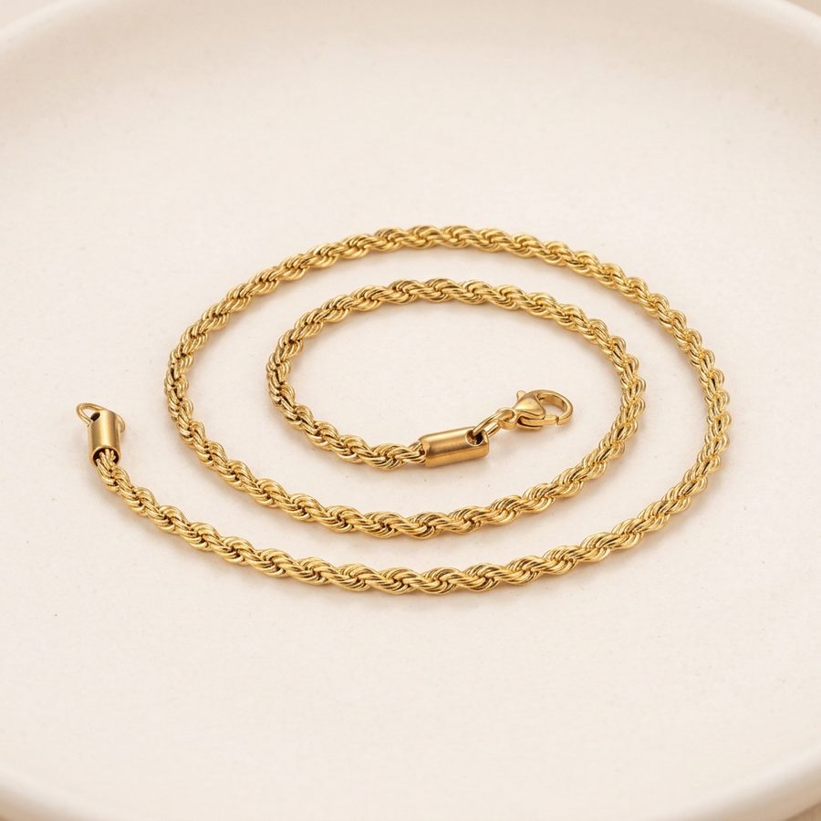 Flat lay of the twisted rope chain necklace